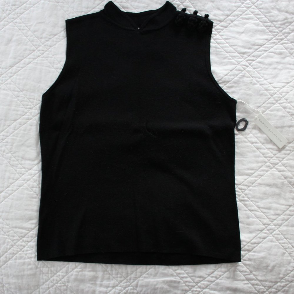 NWT Sleeveless Black Silk Top with Shoulder Detail